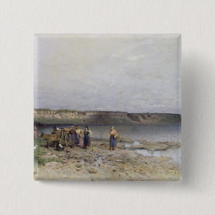 Balatonmeer met de Shore of Akarattya, 1885 Vierkante Button 5,1 Cm