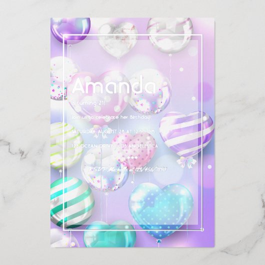 Balballon Bokeh Birthday Party Folie Uitnodiging (Voorkant)