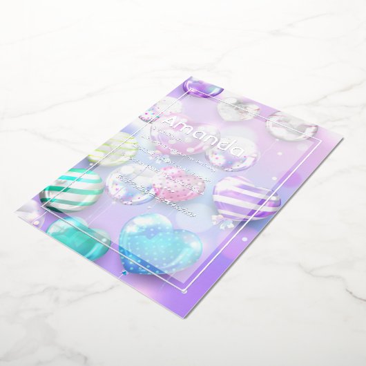 Balballon Bokeh Birthday Party Folie Uitnodiging (Gedraaid)