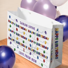 Balballon Happy Birthday Girls Name Large Gift Bag Groot Cadeauzakje
