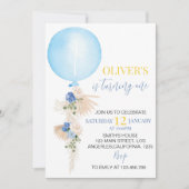 Balballonjongen Eerste verjaardag Uitnodiging Boho (Voorkant)