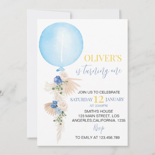 Balballonjongen Eerste verjaardag Uitnodiging Boho (Voorkant)