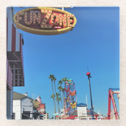 Balboa Fun Zone, Newport Beach, Californië Glazen Onderzetter (Voorkant)