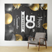 Balck and gold balloons 50th birthday backdrop wandkleed (In Situ (horizontaal))