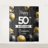 Balck and gold balloons 50th birthday backdrop wandkleed (Voorkant)