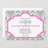 Balck Damask Hot Pink White Wedding Invitations Kaart (Voorkant / Achterkant)