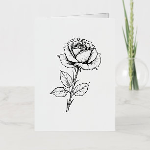 Balck White Rose Line Art Folie Wenskaart