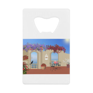 Balcony Buiten Flowers Table Tranquility Seaside. Creditkaart Flessenopener