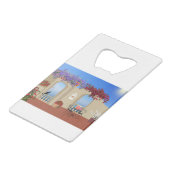 Balcony Buiten Flowers Table Tranquility Seaside. Creditkaart Flessenopener (Achterkant Gekanteld)