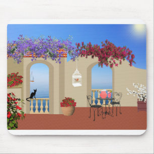 Balcony Buiten Flowers Table Tranquility Seaside. Muismat