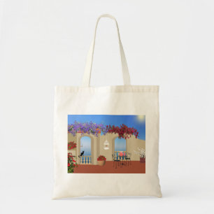 Balcony Buiten Flowers Table Tranquility Seaside. Tote Bag