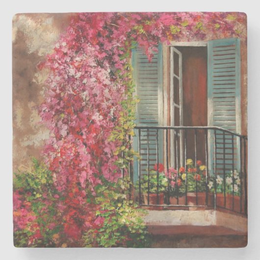 Balcony met Flowers Fine Art Stenen Onderzetter (Voorkant)