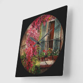 Balcony of Flowers Fine Art Roman Numeral Vierkante Klok (Hoek)