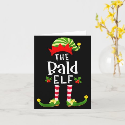 Bald Christmas Elf Matching Pajama X-mas Party  Kaart (Gele Bloem)