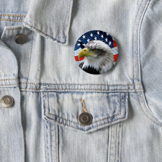 Bald Eagle American Flag Button (In situ)