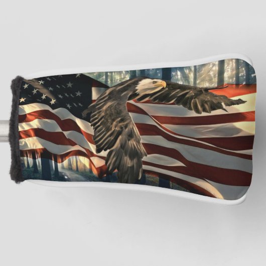 Bald Eagle American Flag Country Road Golfheadcover (Voorkant)