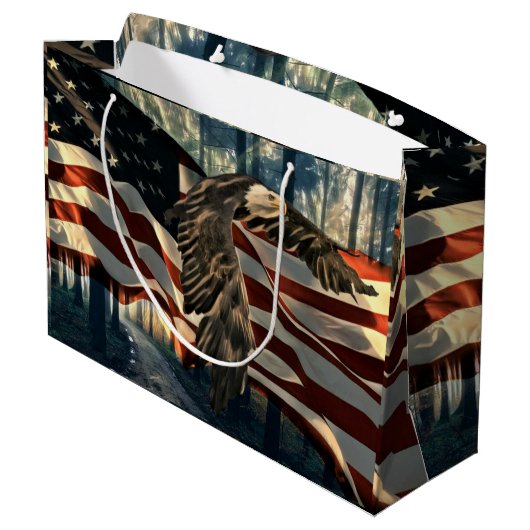 Bald Eagle American Flag Country Road Groot Cadeauzakje (Achterkant Gekanteld)