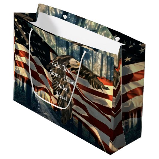 Bald Eagle American Flag Country Road Groot Cadeauzakje (Voorkant Gekanteld)