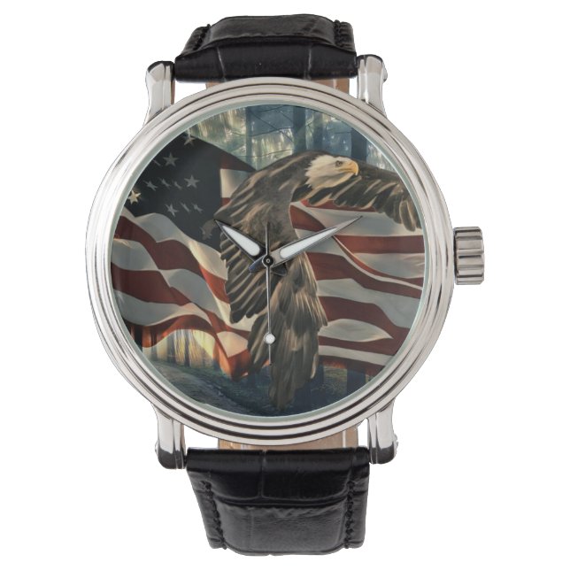 Bald Eagle American Flag Country Road Horloge (Voorkant)