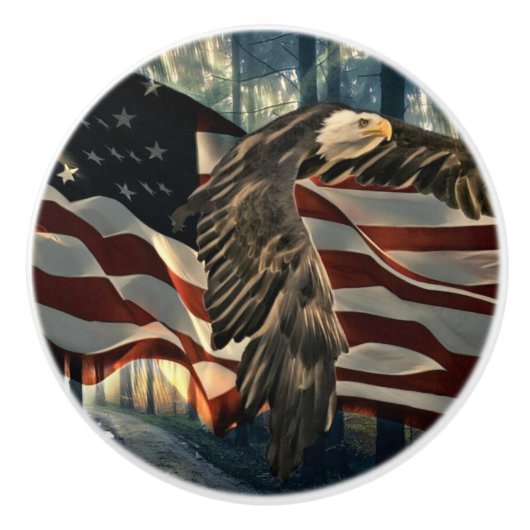 Bald Eagle American Flag Country Road Keramische Knop (Voorkant)