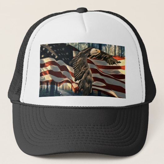 Bald Eagle American Flag Country Road Trucker Pet (Voorkant)