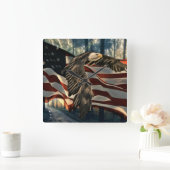Bald Eagle American Flag Country Road Vierkante Klok (Huis)