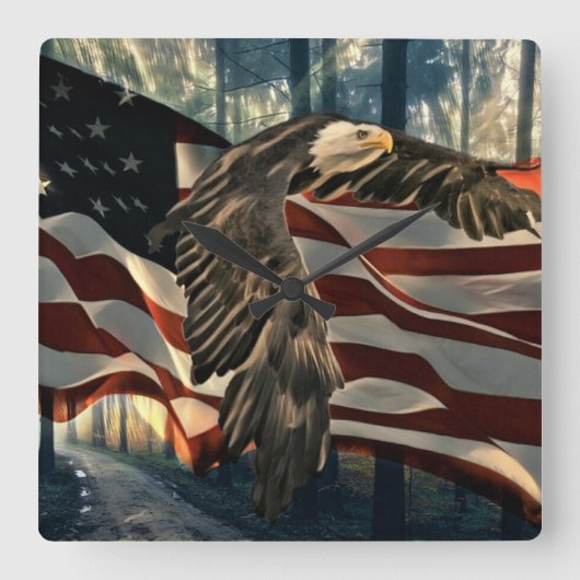 Bald Eagle American Flag Country Road Vierkante Klok (Voorkant)