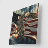 Bald Eagle American Flag Country Road Vierkante Klok (Hoek)