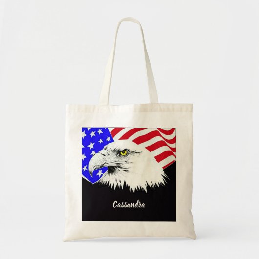 Bald Eagle American Flag Custom Name of Quote Tote Bag (Voorkant)