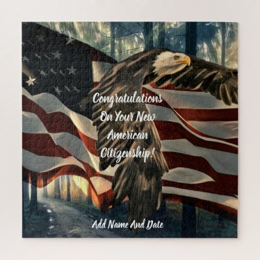 Bald Eagle American Flag Nieuw Burgerschap Legpuzzel (Verticaal)