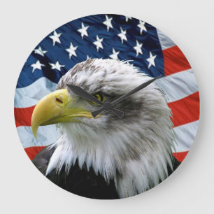 Bald Eagle American Flag Numberless Wall Clock Grote Klok