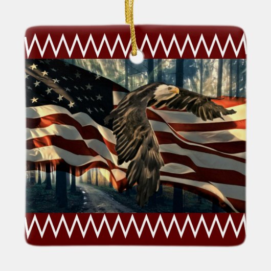 Bald Eagle American Flag Ornament (Voorkant)