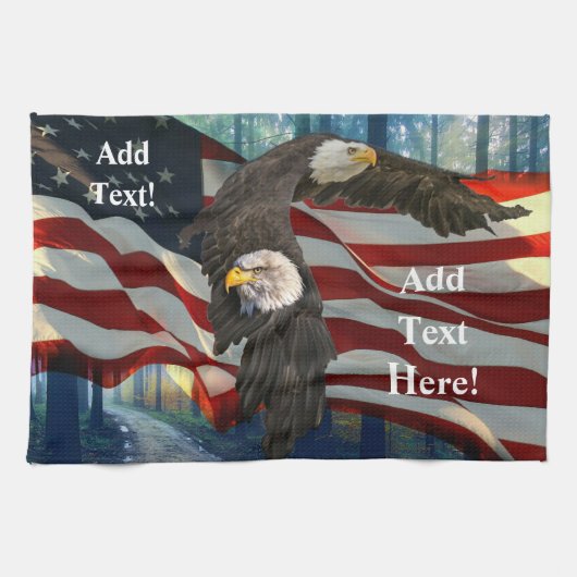 Bald Eagle American Flag Theedoek (Horizontaal)