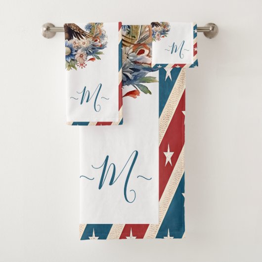Bald Eagle Amerikaanse vlag ster en strepen Monogr Bad Handdoek (Insitu)