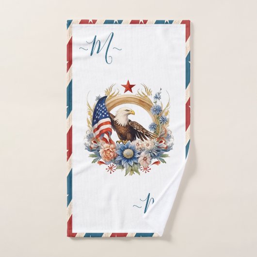 Bald Eagle Amerikaanse vlag ster en strepen Monogr Bad Handdoek (Handdoek)