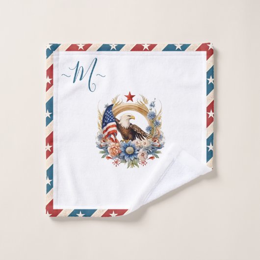 Bald Eagle Amerikaanse vlag ster en strepen Monogr Bad Handdoek (Wasdoekje)