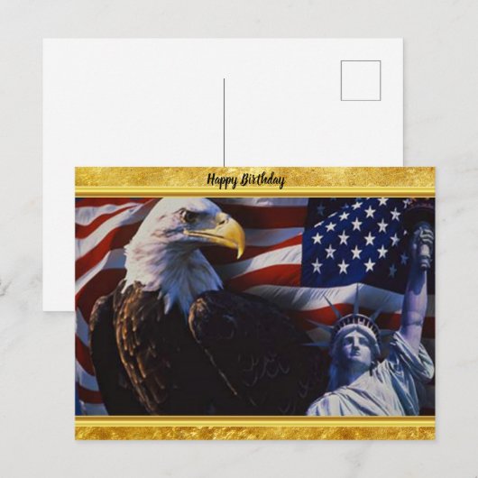 Bald Eagle an Statue of Liberty an American flag Briefkaart (Voorkant / Achterkant)