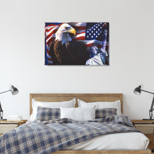 Bald Eagle an Statue of Liberty an American flag Canvas Afdruk