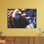 Bald Eagle an Statue of Liberty an American flag Canvas Afdruk (Insitu (Woonkamer))