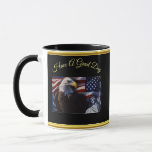 Bald Eagle an Statue of Liberty an American flag Mok