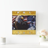 Bald Eagle an Statue of Liberty an American flag Vierkante Klok (Huis)