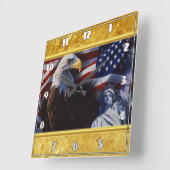 Bald Eagle an Statue of Liberty an American flag Vierkante Klok (Hoek)