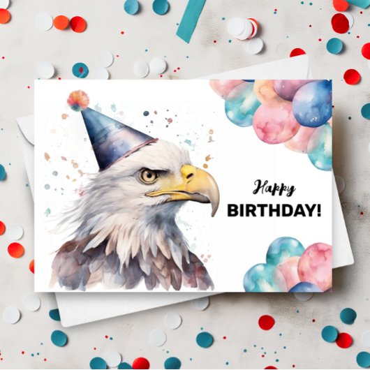Bald Eagle Balloons en Party Pet Happy Birthday Kaart