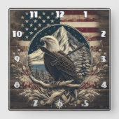 Bald Eagle beroemd gemaakt door Mountains and Flag Vierkante Klok (Voorkant)
