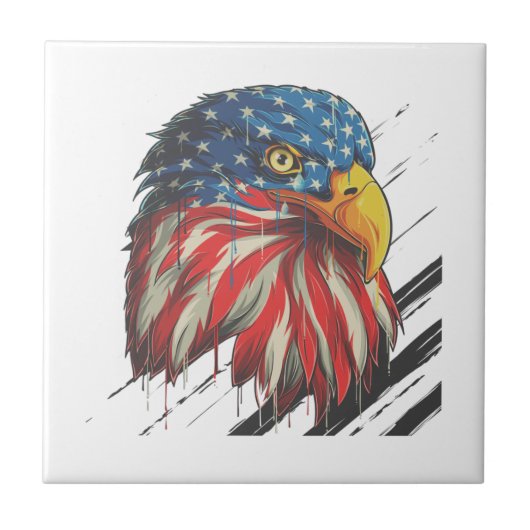 Bald Eagle Bird USA Flag Crying Patriotic Tegeltje (Voorkant)