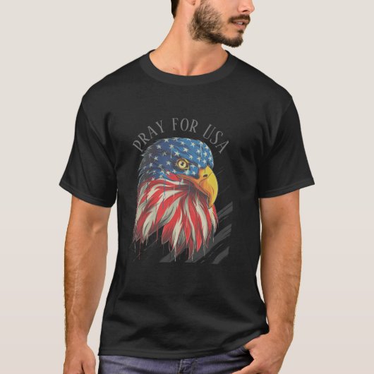 Bald Eagle Bird USA Flag Crying Pray for USA T-shirt (Voorkant)