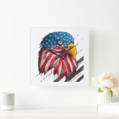 Bald Eagle Bird USA Flag Crying Symbol Vierkante Klok (Huis)