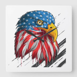 Bald Eagle Bird USA Flag Crying Symbol Vierkante Klok