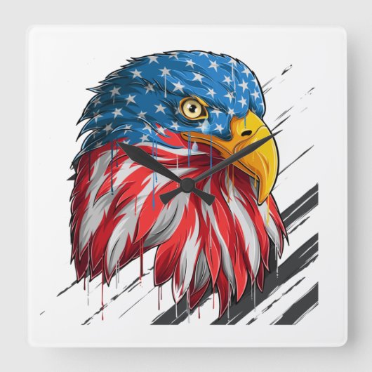 Bald Eagle Bird USA Flag Crying Symbol Vierkante Klok (Voorkant)
