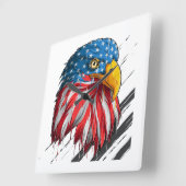 Bald Eagle Bird USA Flag Crying Symbol Vierkante Klok (Hoek)